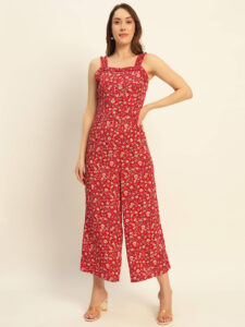 Women Floral Red Jumpsuit