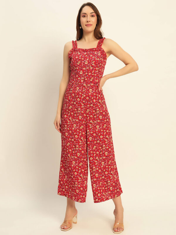 Women Floral Red Jumpsuit